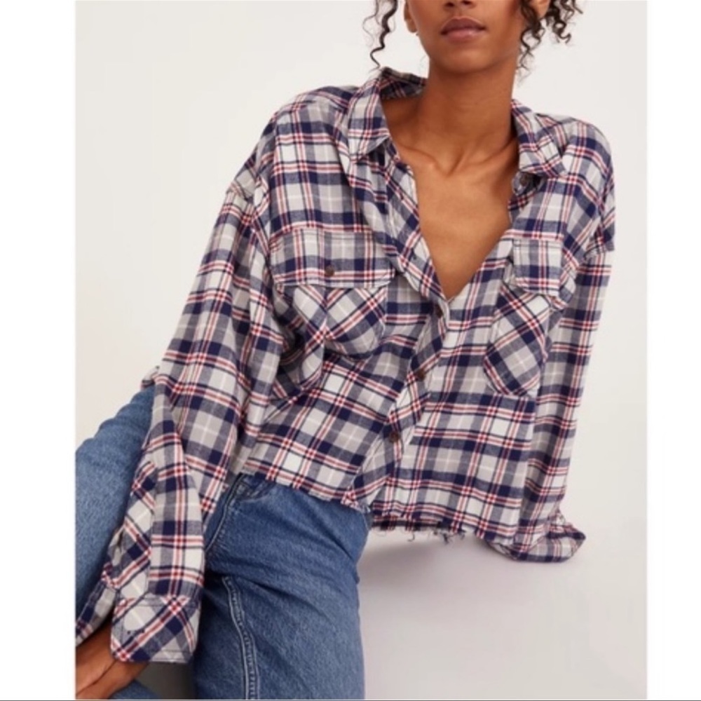 BDG Urban Outfitters Rayne Flannel Plaid Button Down Crop Shirt size Medium